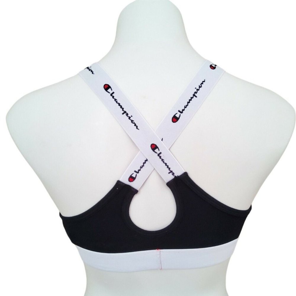 Champion Wireless Sports Bra Womens Size Medium Black Racerback Straps High Neck - Picture 2 of 8